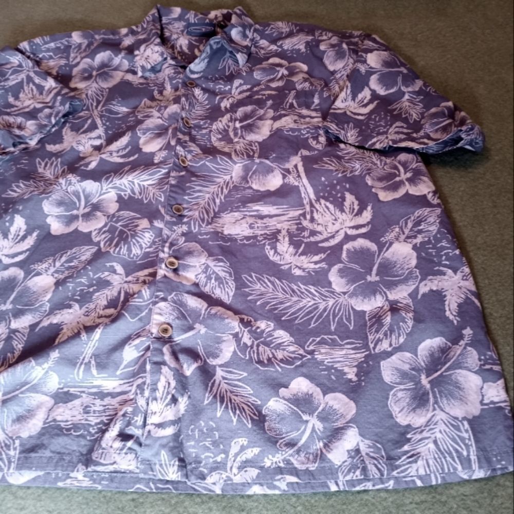 OP Sport Hawaiian Print Shirt Mens Size XXL Blue Button Up Pocket